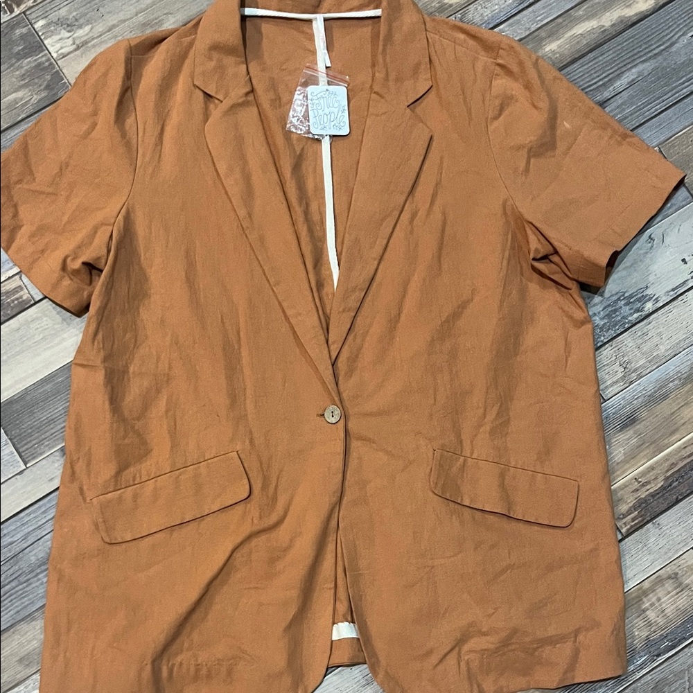 NWT Free People Womens Rust Short-Sleeve Blazer Jacket